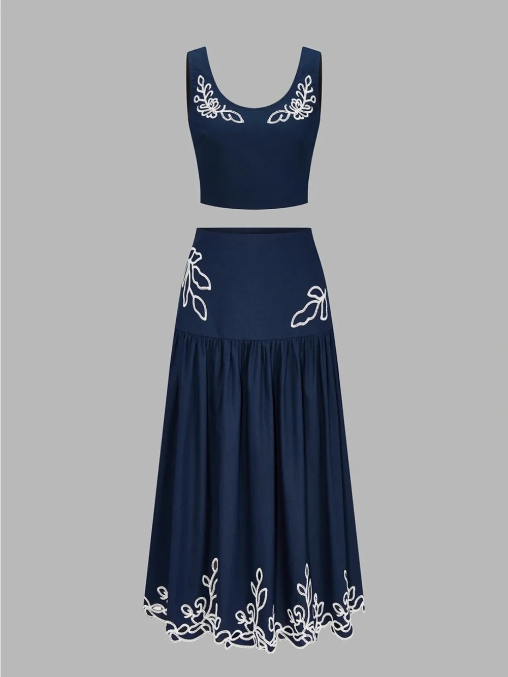 Commense Navy Embroidered Midi Skirt Set - Women's Medium